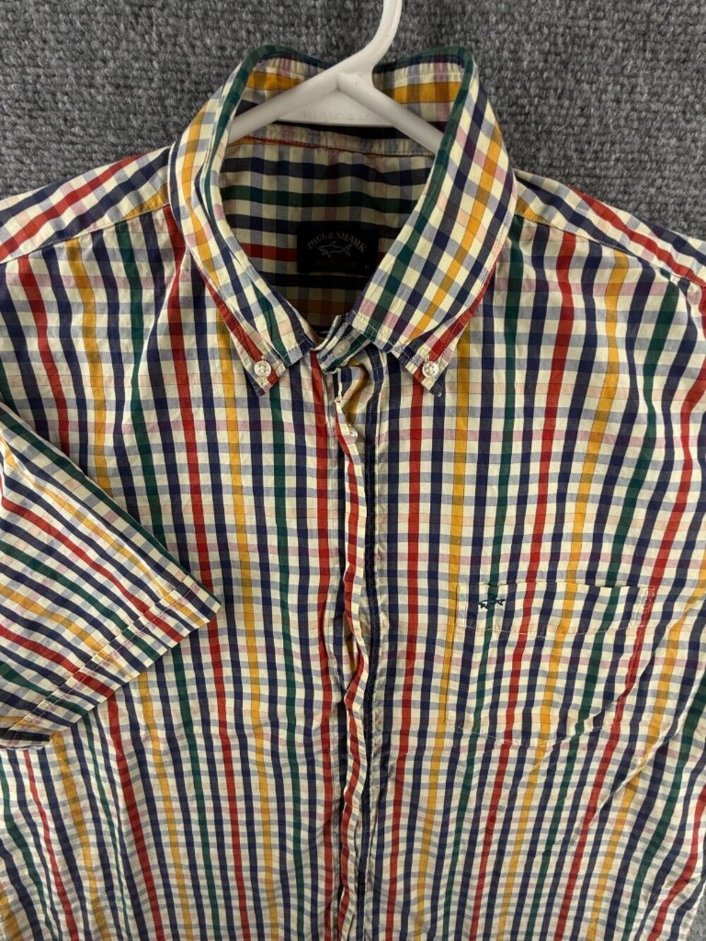 Paul & Shark Yachting Colorful Check Size 41 Men Short Sleeve Button Up Shirt